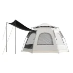 Product name：Camping Automatic Hexagonal Tent Color：Gray Strut material：Glass fibre Developed size： Small size 240*240*135cm Large size 280*280*155cm Storage size： Small size 76*15*15cm Large size 90*18*18cm Weight Small 3.6kg，Large 4.6kg