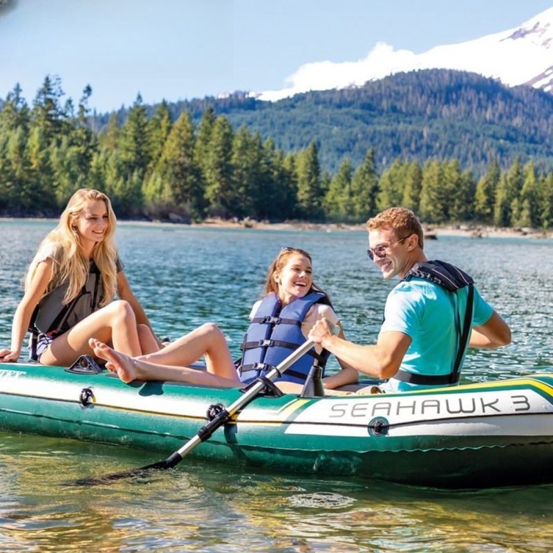 Seahawk Inflatable Boat Series: Includes Deluxe Aluminum Oars and High-Output Pump – SuperStrong PVC – Fishing Rod Holders – Heavy Duty Grab Handles – Gear Pouch - Image 5
